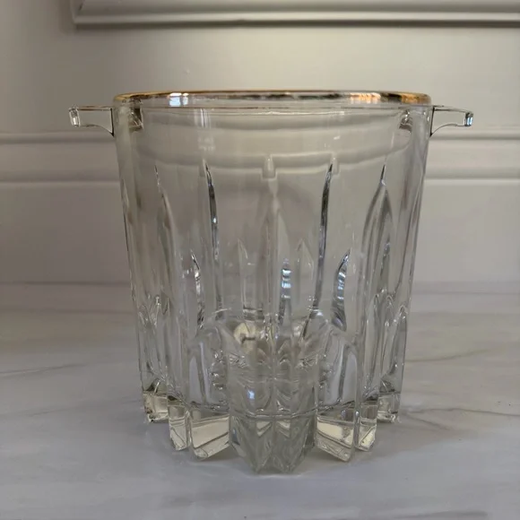 MCM gold-rimmed vintage small crystal ice bucket