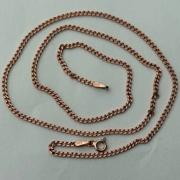 925 Silver 2mm 19.75” cuban chain necklace 14k rose gold plated unisex