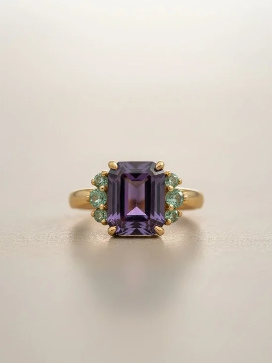 3 Carat Natural Russian Alexandrite Center Gemstone set in 12K Gold • size 5.5