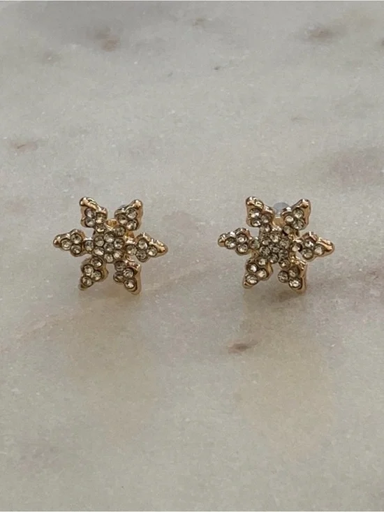 Gold Crystal Snowflake Stud Earrings
