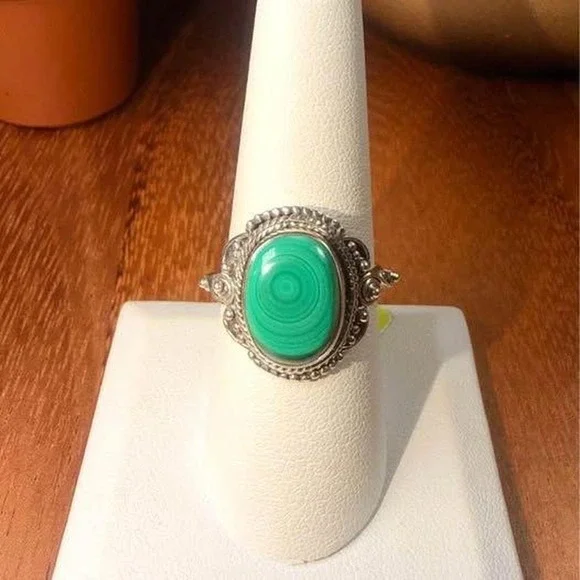 Malachite Ring - Size 8 - 925 Sterling Silver