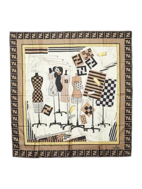 Fendi Zucca Torso Motif Scarf Multicolor Silk
