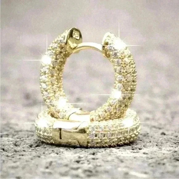 New 18k Yellow Gold Diamond Huggies