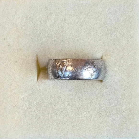Louis Vuitton Men's Zamac Monogram Palladium Wide Band Ring 9