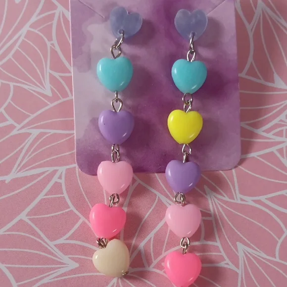 🎈4-$10🎈Girly Acrylic Pastel Heart Dangle Drop Earrings New!