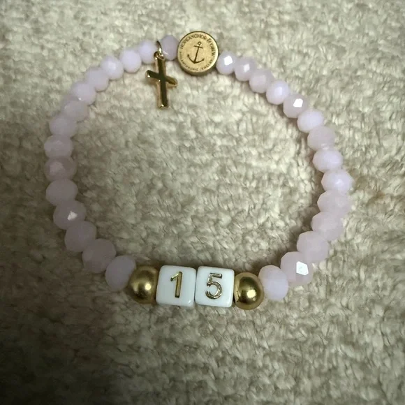 Pink Beaded Bracelet with Gold Accents