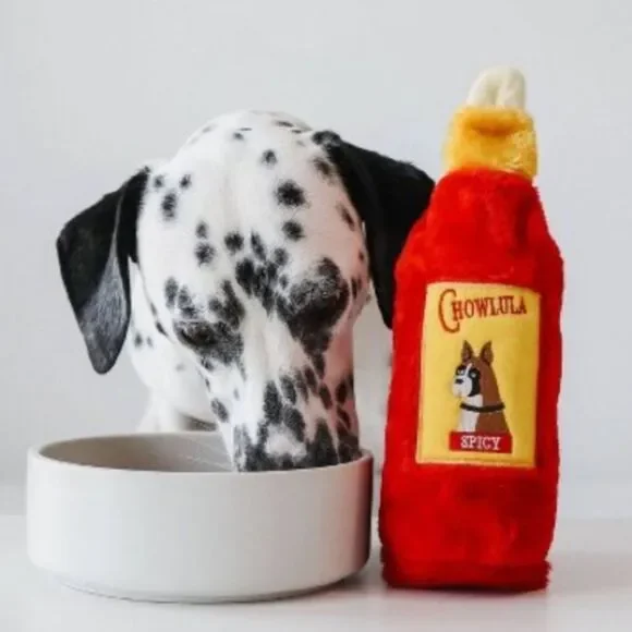 Zippy Paws Red Yellow Crusherz Chowlula Hot Sauce Plush Crinkle Dog Toy
