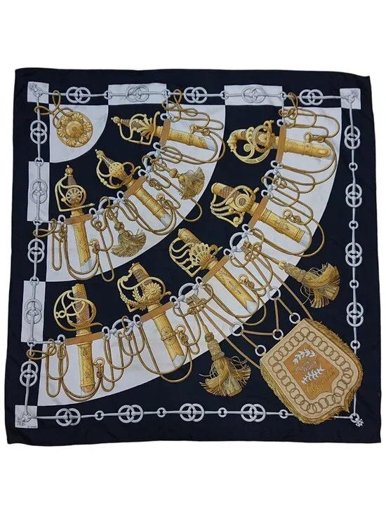 Hermes Carre 90 Cliquetis Silk Scarf Black