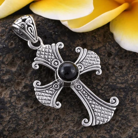 Artisan crafted Viking style Black Spinel Cross