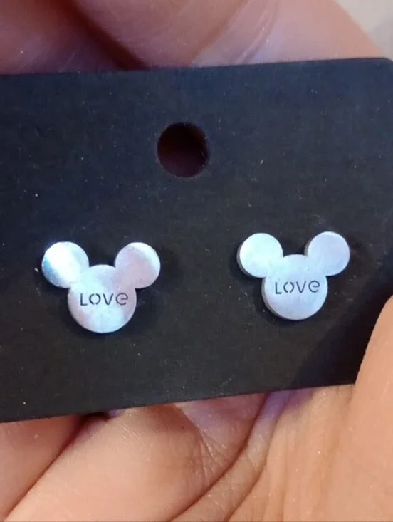 $10 Each Or Bundle 4/$25 Mickey Ear Inspired 'Love' Silver Stud Earrings