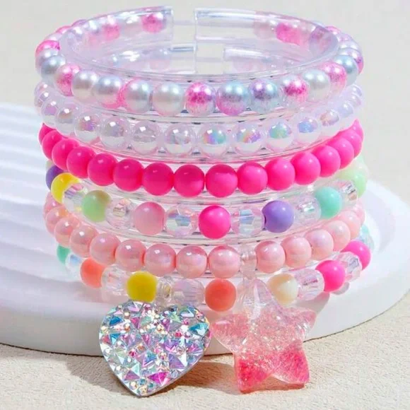 💖⚪️🟣⚪️ COLORFUL KIDS BEADED 6 BRACELET SET❗️⚪️🟣⚪️💖