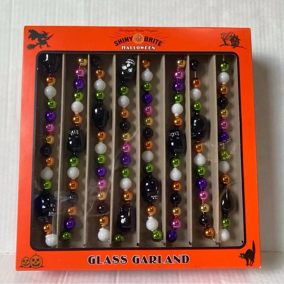 Shiny Brite Halloween Skull Glass Garland New 7 ft