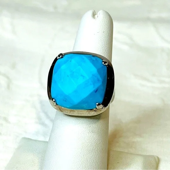 Sterling Silver Faceted Blue Turquoise Statement Ring