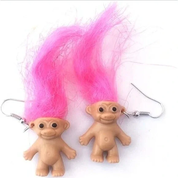NWT Pink Troll Earrings 90s Retro Nostalgia‎ Kids Movie Jewelry Fun Kitsch Gift