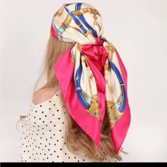 Vibrant Fuchsia and Royal Blue Silk Scarf 0168