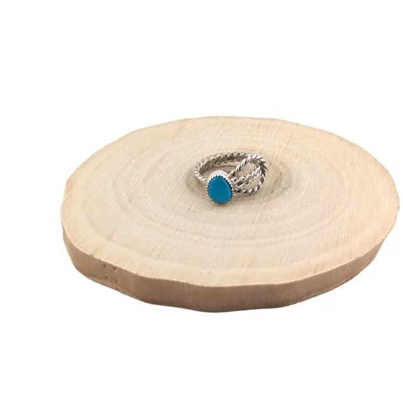 Navajo Turquoise‎ Rope Lasso Sterling Silver Ring Native Am Jewelry Sz 8US**