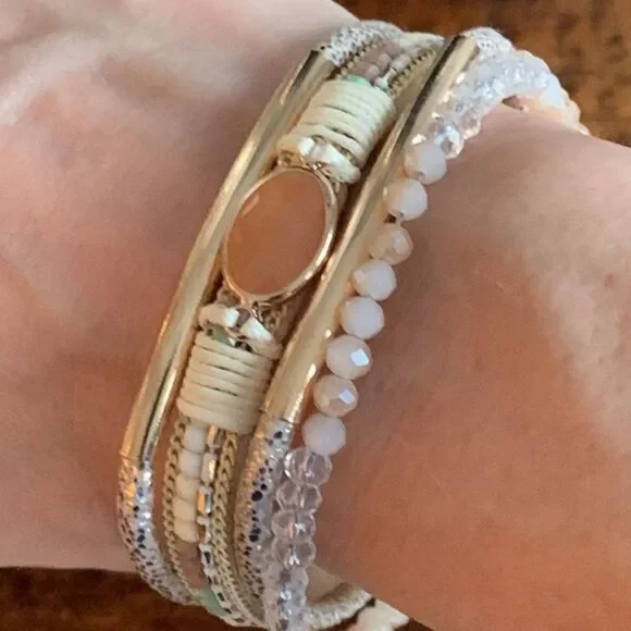 Desert Dawn Cuff Bracelet - Vegan Leather with Crystal Accents & Magnetic Clasp