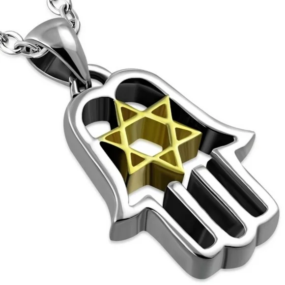 18k Gold plate Star David in Silver Hamsa pendant