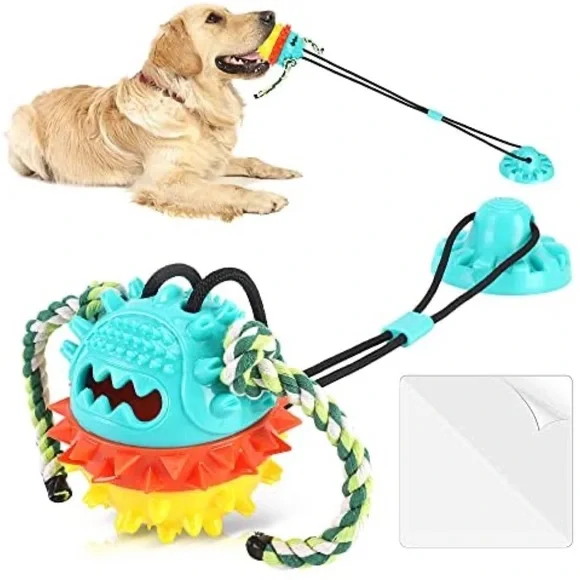 Dog Squeaky Suction Cup Tug of War Treat Dispensing Rope Teeth Cleaning Chew Toy