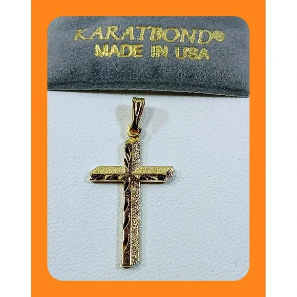 Karatbond Vintage Y2K Textured Cross Pendant Gold Made in USA NOS New