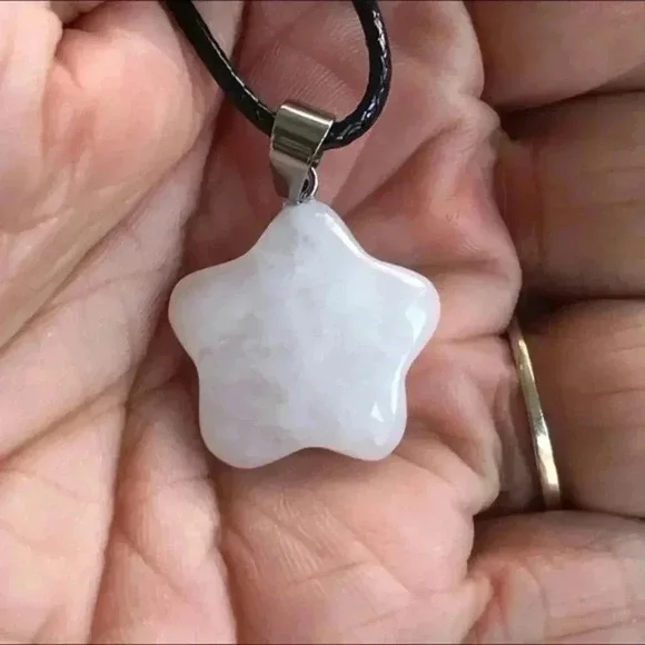 Rock Quartz Star Pendant Leather Necklace NWT