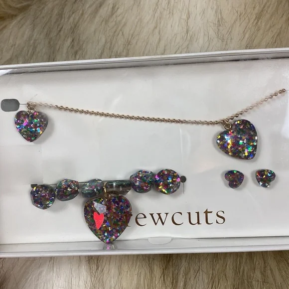 Crewcuts Heart Glitter Necklace, Bracelet, and Earring Set