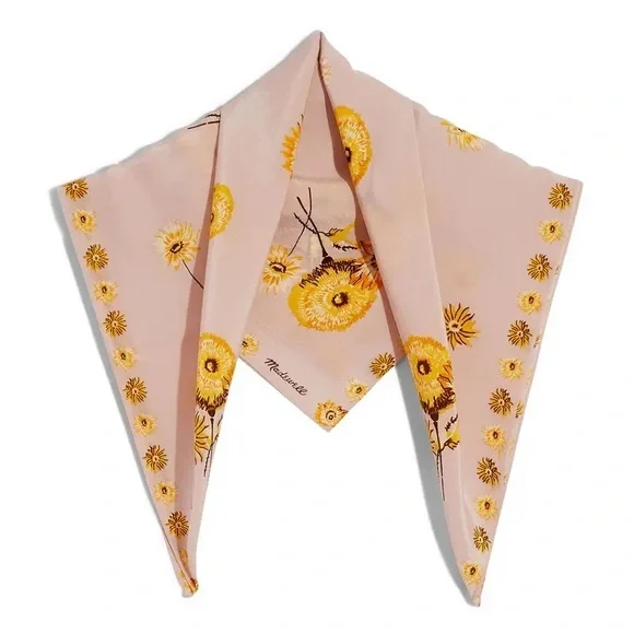 Madewell Bandana Silk Scarf Gold Flower