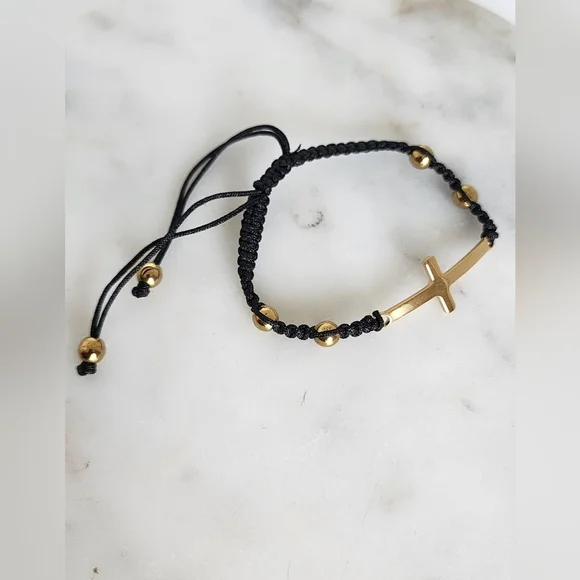 Black and Stailess Steel Cross Bracelet