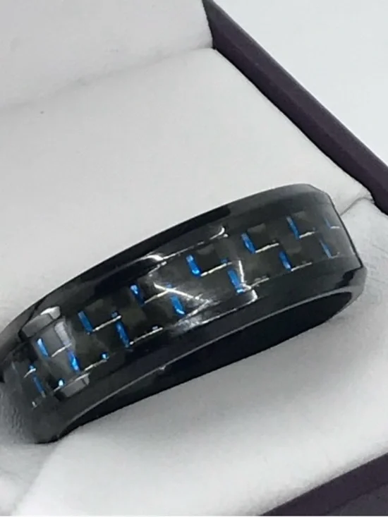 Black Ring with Blue Carbon Fiber Inlay