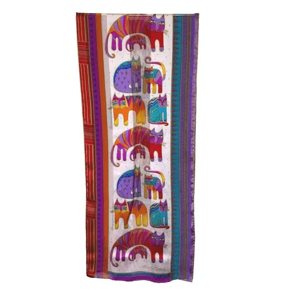 Laurel Burch Cat Silk Scarf Rectangle 11x52