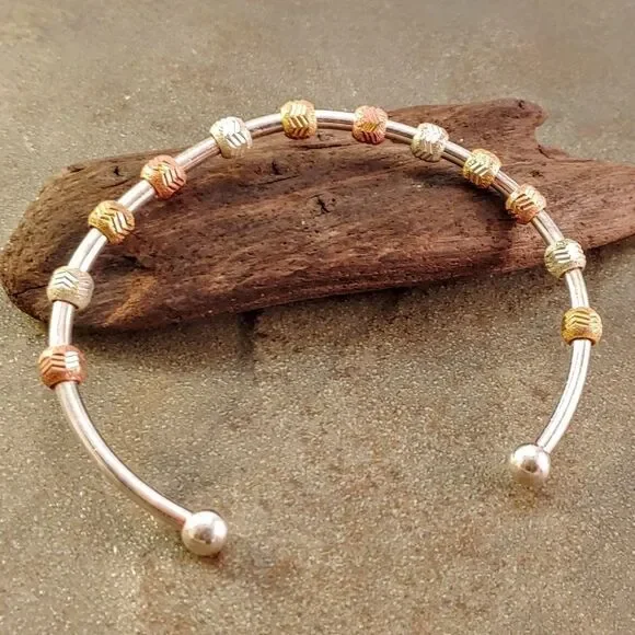Sterling Silver Unisex Cuff Copper Brass Accents
