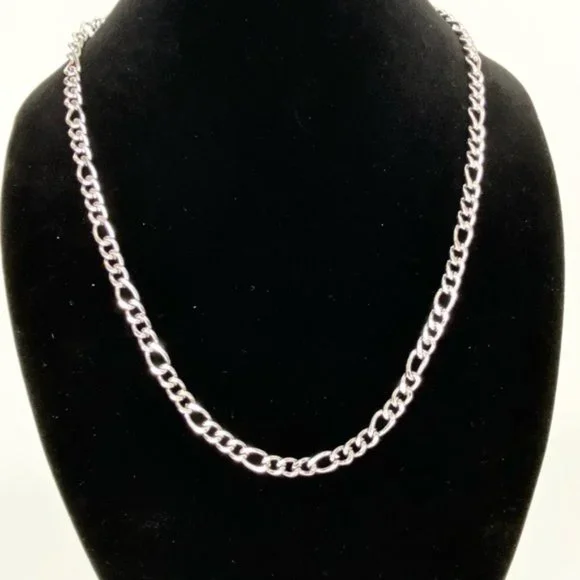 14K White Gold Plated Figaro Link Chain Necklace 8mm x 24 inches