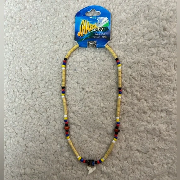 GeoCentral Shark Tooth Kids Necklace with Multicolor Wood Beads