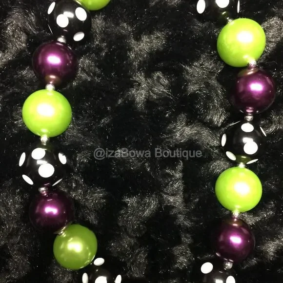 Black Polka Dot, Purple & Green Chunky Bead Necklace    (2)  NK1206  Handmade NW