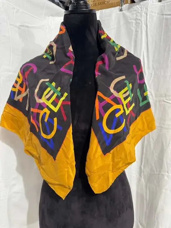 Vintage Celine Letter Print Square Silk Scarf