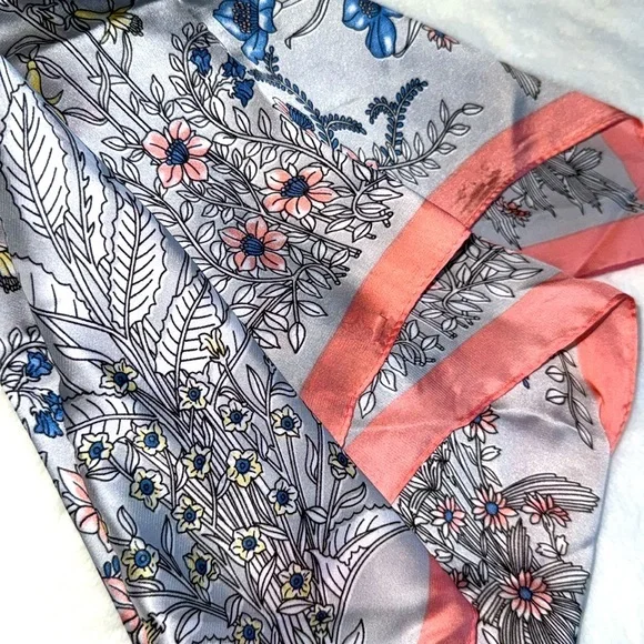 Floral Silk Scarf with Pink Border 22'x20'‎