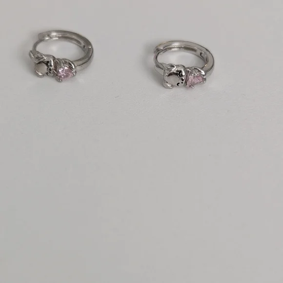 Silver Hoop Earrings with Pink Heart Gem