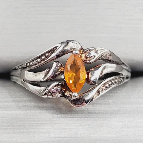 Genuine Orange Marquise Fire Opal 925 Sterling Silver Ring