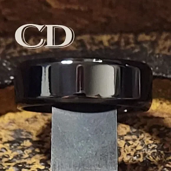 Men's Black Wedding Ring Band - Guys Black Wedding Ring Step Edges
