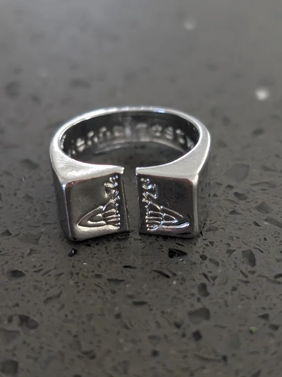 Open Square Split Signet Ring in Silver- Vivienne Westwood Style Ring