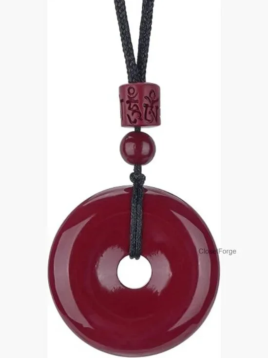 Cinnabar Feng Shui Pendant Necklace - Ping Buckle Wealth Amulet