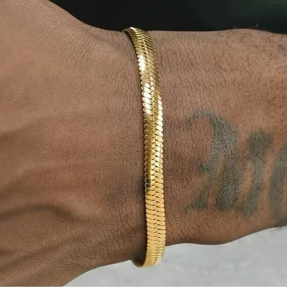 Stainless Steel Smooth Gold Bracelet Snake Chain Men and Women 7”+2”