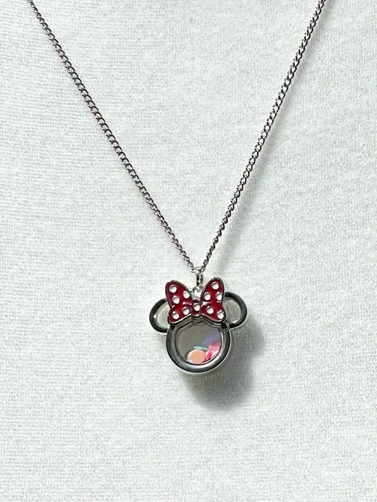 Minnie Mouse shaker charm on silver chain.