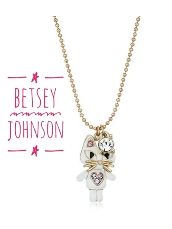 Betsey Johnson white, kitty cat pendant necklace