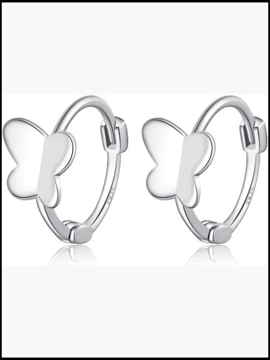 Solid 925 Sterling Silver Butterfly Hoop Earrings Huggie Cute Screw Back