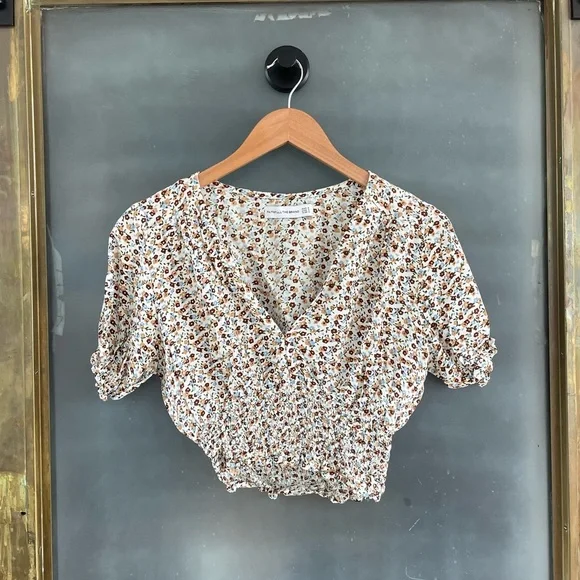 Faithfull the Brand Floral Smocked Crop Top Size 4 Boho Cottagecore