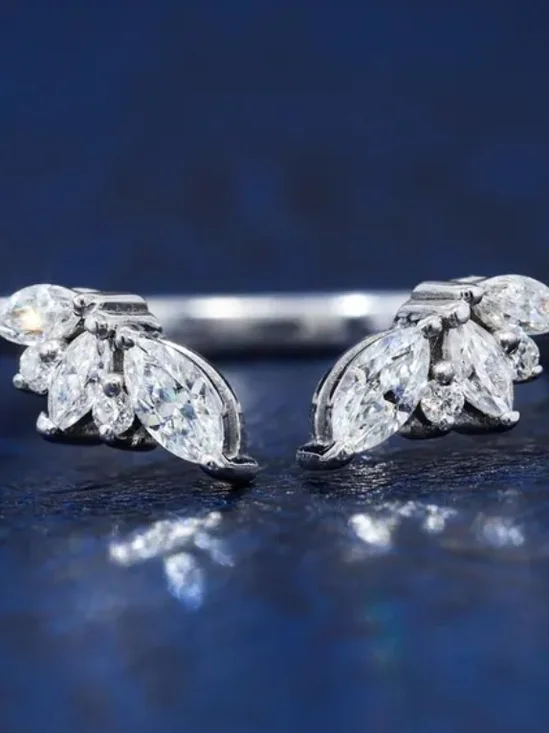 Lab Created Moissanite Diamonds .925 Sterling Silver Marquise Open Band Ring 9.5