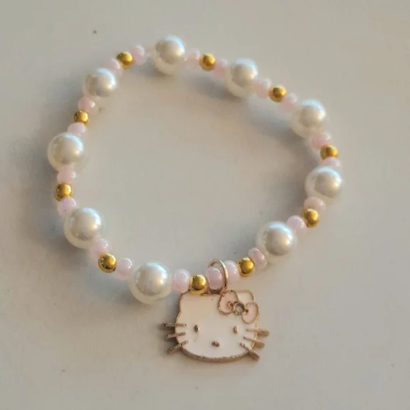 Small Beaded White Enamel Kitty Charm Bracelet