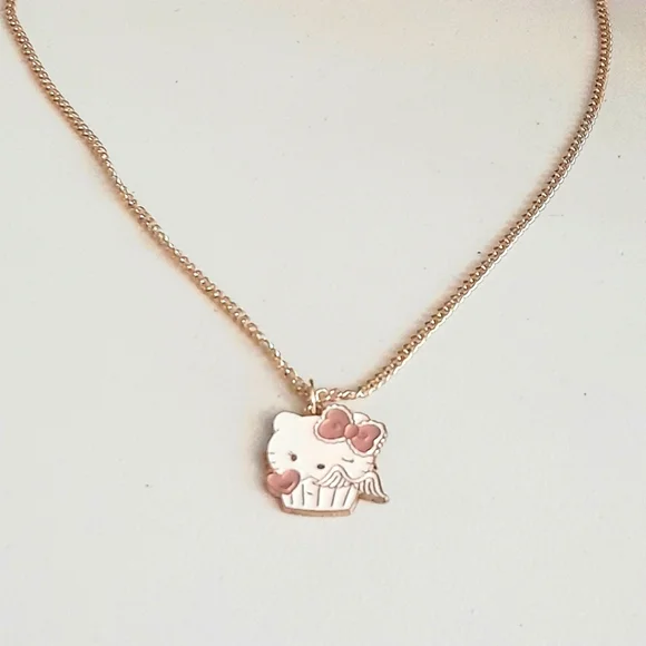 White & Pink Enamel Kitty Cat Necklace