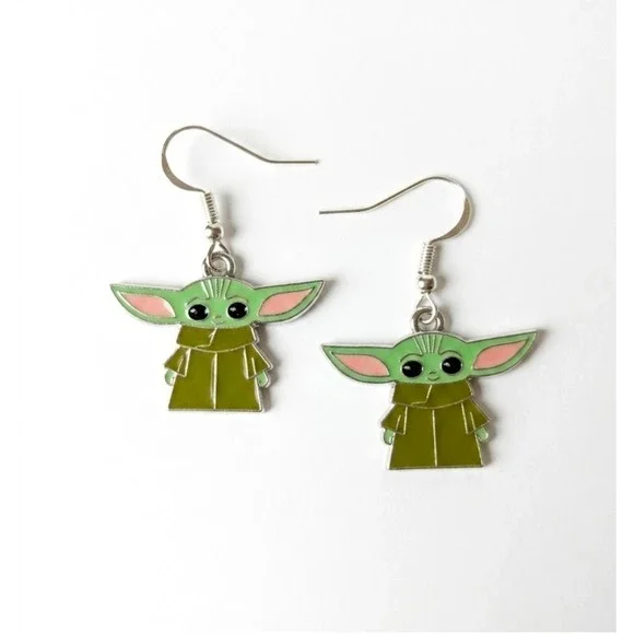 Grogu Baby Yoda Hook Earrings Star Wars Mandalorian Cute Green Alien Handmade